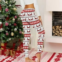Absuyy pokloni Zima jesen Slim Fit Stretch Držite tople božićne tiskane joge hlače bijele veličine l