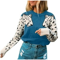 Dukseri za žene za žene čišćenje modnih žena životinjski ispis patchwork o-vrat dugih rukava pulover