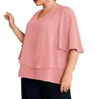 Ženska prašnjava ružičasta obična V izrez casual bluze dužine lakta plus veličine
