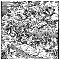 Četiri konjanika. Nfour konjanici apokalipse. Woodcut, njemački, 1523. Poster Print by