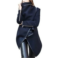Zimski kaputi za žene - puni zip anorak čvrsti dugi rukav otvor za vrat topli moda, za jesen zimsko plavo m