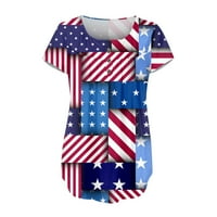 MLQIDK Womens Tops American Flag Print Summer Kratki rukav V izrez Bluuses 4. jula Tvrdostap gumb gore