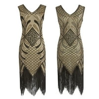 Haljine za žene V-izrez kratki rukav Vintage Tassels Flapper Midi Duljina Haljina Vestidos