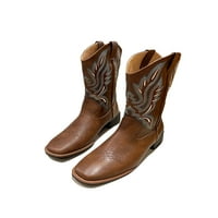 Oucaili Womens Comfort Emneidered Western Cowgirl Boots Radni Compun Square Toe Wide-Calf cipele Tamno siva 8.5