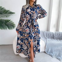 Aaimomet duge haljine za žene Žene Ljeto Boho haljina Knot Prednji deef V izrez Kratki rukav Cvjetna kratka na plaži Maxi, Blue XL