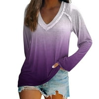Fragarn ženski bluze okrugli vrat casual dugih rukava pulover dugih rukava majica s dugim rukavima ljubičasta