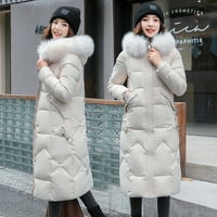 Dugi zimski kaputi za žene Zimska jakna Topli kaput Tanak zip kapuljač s kapuljačom deblji kaput bijeli