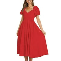 Ženske haljine modna boemska V izrez Labavi kratki rukav, puna haljina Y2K haljina crvena l