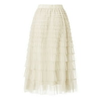 Ženska linija nagnuta suknja duga tutu suknja ruffle mreža vintage teleća dužina šifona visokog struka