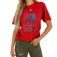 Ljetni vrhovi za žene Trendy American Flag tiskana 4. srpnja Crew vrat kratkih rukava majica Basic Tees bluza, L