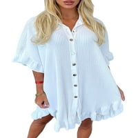Abtel ženske bluze lapelj izrez kratka mini haljina casual košulja haljine dame lagane zabave bijeli