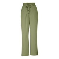 Farstey pamučne pantalone za žene elastični džepovi visokog struka struka Tipka za hlače Dugme Solid Color Lounge Baggy Fit pantalone