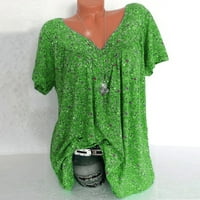 Ženski vrhovi kratkih rukava peplum povremene žene ljetne s majicom V-izrezom Tuničke majice zeleno