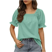 Ženski ljetni vrhovi ruffle s kratkim rukavima Pleted kvadratni vrat T majica Dressy Casual Tunika bluza