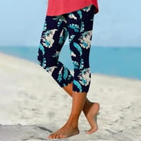 Lindreshi Capri gamaše za žene čišćenje Žene ljetni povremeni elastični struk ispisane na plaži hlače