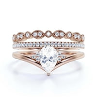 Prekrasan minimalistički 2. karatni kruški rez dijamantski moissan jedinstveni zaručni prsten, pristupačni vjenčani prsten, dva podudarna traka u srebru s 18k ružičastog pozlašta za njenu ljubav