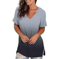 Žene ljetne vrhove Gradijent Ispis majica kratkih rukava Casual V izrez Tunika Modna labava bluza za žene