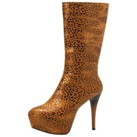 Daeful Ladies Sexy Mid Calf haljina obuća Radne cipele s visokim potpeticama Boots Slip platforme Brown