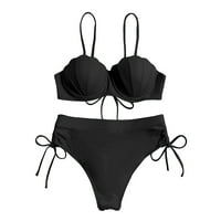 Gubotare Bikinis za žene Ženski kupaći kostimi kupaći kostim Halter String Triangle Bikini setovi, crni
