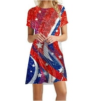 USMIXI Formalne haljine za žene 4. jula plus veličina Swight Swing Neovisnosti Dan Tunika Thirt Haljine Kratki rukav CrewNeck USA Zastava zastava ljetna mini haljina crvena s