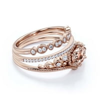 Artisan Modern Ring Art Deco 2. Round Cut Morgatite i dijamantni prsten za uključivanje krune, vjenčani prsten u obliku čvrstog ruža, osnivači, obljetni prsten, TRIOPRING