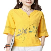 Glonme žene čipke up casual tee boemian turistički majica cvjetni print Loungewear majica Tunička bluza