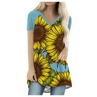 Ženski bluze Ženska modna casual Print V-izrez kratkih rukava tiskana majica žuti xxl