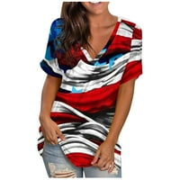 Ženski bluze Ženski ljetni vrhovi Ležerne modne kratki rukav V rect majica Velika američka zastava Ispis