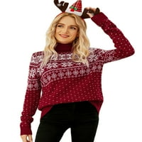 Binpure ženski božićni pahuljivi pleteni džemper s dugim rukavima s visokim vratom Print božićni pulover