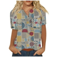 Hanas ženski casunski gumb dolje majice, V izrez kratki rukav uredski radni bluze, modni ispisani uzorak