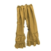 Ženske hlače od solidne boje Labavi modni ruffled čipke elastične struke Široke pantalone za noge Casual bagergy Udobne lagane duge hlače Yellow XXL