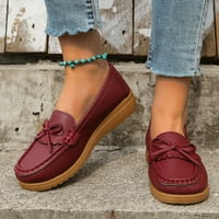 DMQupv casual cipele Žene veličine prozračne kožne luk ukrašene ravne casual single cipele sandale sa cipelama od pete crvena 9