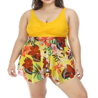 MubIneo Women Plus Veličina Tankini kupaći kostimi ostavlja cvjetni patchwork s V-izrezom i visokim strukom kratkim hlačama BIKINI set