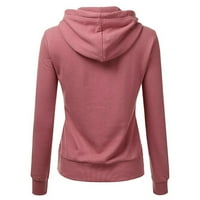 Tking Fashion Dame Solid Boja dugih rukava s kapuljačom Dukserice Top dukserice Hoodie - Pink XXXXXL