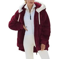 Olliget zimski plišani kaput za žene plus size zimski topli labavi plišani zip jaknu sa kapuljačom crveni