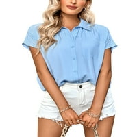 Kapreze Žene vrhovi majica od rever za bluze s bluzom Elegantna tunika košulja Pocket Blue XL