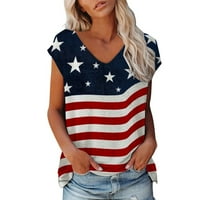 OAVQHLG3B 4. jula odijela za ženska američka zastava majica kratki rukav s oblovom V-izrezom zastava