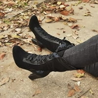 SoftMallow Women Vintage Jesen Zapadne čizme Square Toe Solid Mid Calf cipele