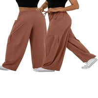Bikopu Ženske vrećaste hlače Čvrsto boje vučne struke široke noge hlače više džepova jogger hlače
