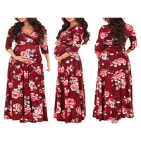 Ženska materinska haljina s rukava V izrez cvjetna print dugačka haljina za tuširanje za bebe haljina