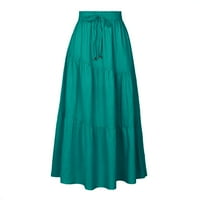 JDLSPPL Ženska duga suknja ruffled pamuk Linija Visoki struk Vintage Ljetni povremeni elastični struk