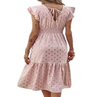 Rejlun Žene Midi haljine bez rukava na rukavice polka dot casual kaftan odmor ružičasta L