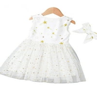 Elfinbe Baby Girl Child Star Print Print bez rukava mreža bez rukava A-line haljina sa postavljenim odjećom za glavu, 2-6T