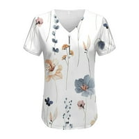 Hanas Womens Ljeto T majice Ležerne prilike sa slobodnim tiskanjem V izrez Kratki rukav Basic Beach Top