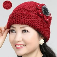 Xiaobai Math Hat cvjetni rhinestones sjajna boja jesen zima zadebljana plišana obloga pletena beanie hat srednja odjeća