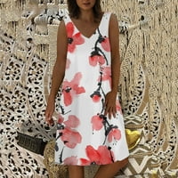 Ljetne haljine za žensku haljinu bez rukava dužina koljena Ležerna haljina s V-izrezom ružičasta L