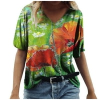 Ženska modna casual plus veličina Scenic Cvijeće Ispis majica s okruglim vratom