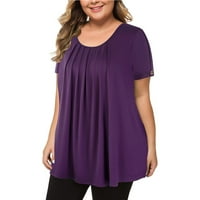 Majice za žene Grafički čvrsti plus veličine C Pleats Ruched O-izrez kratki rukav nepravilni majica na vrhu ženske majice