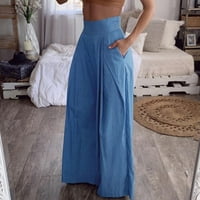 PJ Hlače Ženska modna ležerna puna duljina labave hlače Čvrsti visoki struk pantalone Duge ravne široke hlače za noge Ljeto 80