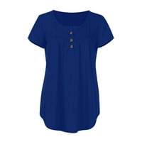 Ljetna bluza Žene V-izrez Čvrsta kratkih rukava nagli ruffff tunic gumb za bluzu majice Dame Top tamno